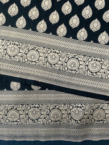 Banarasi Katan Uppada Pure Silk Saree | Black | Gold Zari | Handwoven | Silk Mark Certified | Ships from California